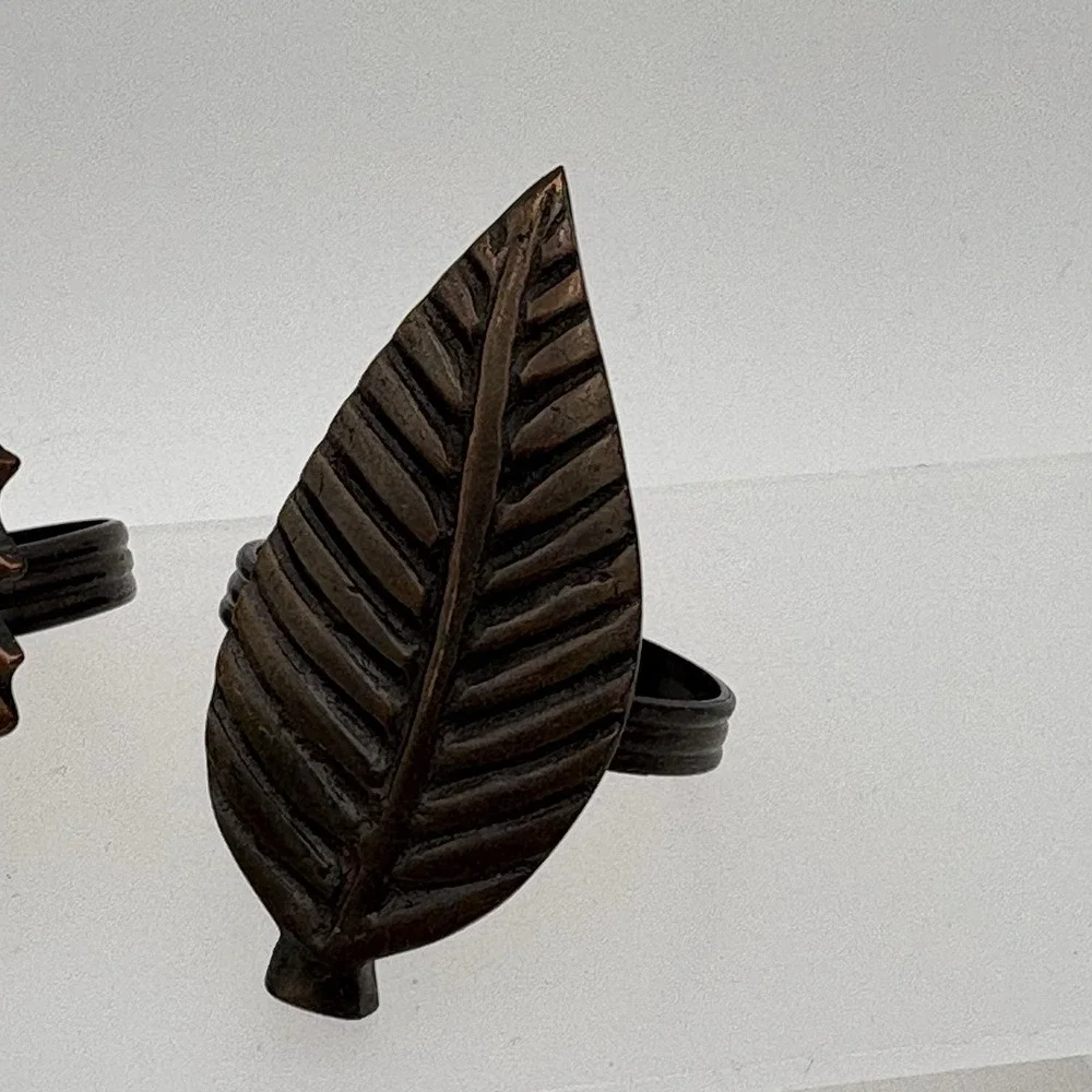 Set of 4 Metal Leaf Napkin Rings Autumn‎ Fall Table Decor Brown Bronze Finish